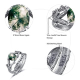Sterling Silver Moss Agate Moonstone Branch Engagement Wedding Promise Ring  for Her