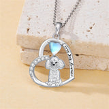 Sterling Silver Moonstone Pug Chihuahua Poodle German Shepherd Maltese Pendant Necklace Engraved wth I Love You Forever
