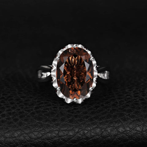 14K Gold Plated  Oval Shape 3.7CT Genuine Smoky Quartz Cocktail Rings for Her
