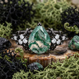 Sterling Silver 10K 14K 18K Gold 1-4CT Moss Agate Engagement Ring Promise Ring