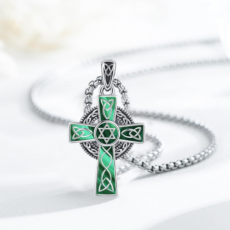 14K Gold Plated Celtic Vikin Cross Pendant Necklace Irish Jewelry Religious Protective Gift