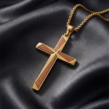 14K Gold Plated Wooden Cross Pendant Necklace Christian Catholic Jewelry Religious Gift