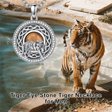 Sterling Silver Tiger Eye Eagle Lion Pendant Necklace for Men