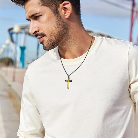 Sterling Silver Cross Religious Necklace for Men