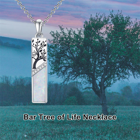 Sterling Silver White Opal Butterfly Dragonfly Tree of Life Paw Print Bar Pendant Necklace Gift for Birthday Christmas