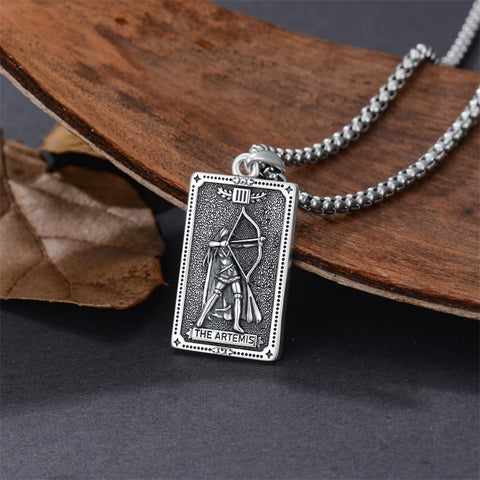 Sterling Silver Tarot Card Hecate Athena Artemis Lilith Medusa Goddess Pendant Necklace