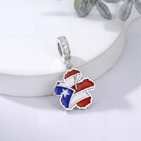 Sterling Silver Coqui Frog Flag Puerto Rico Charm Beads