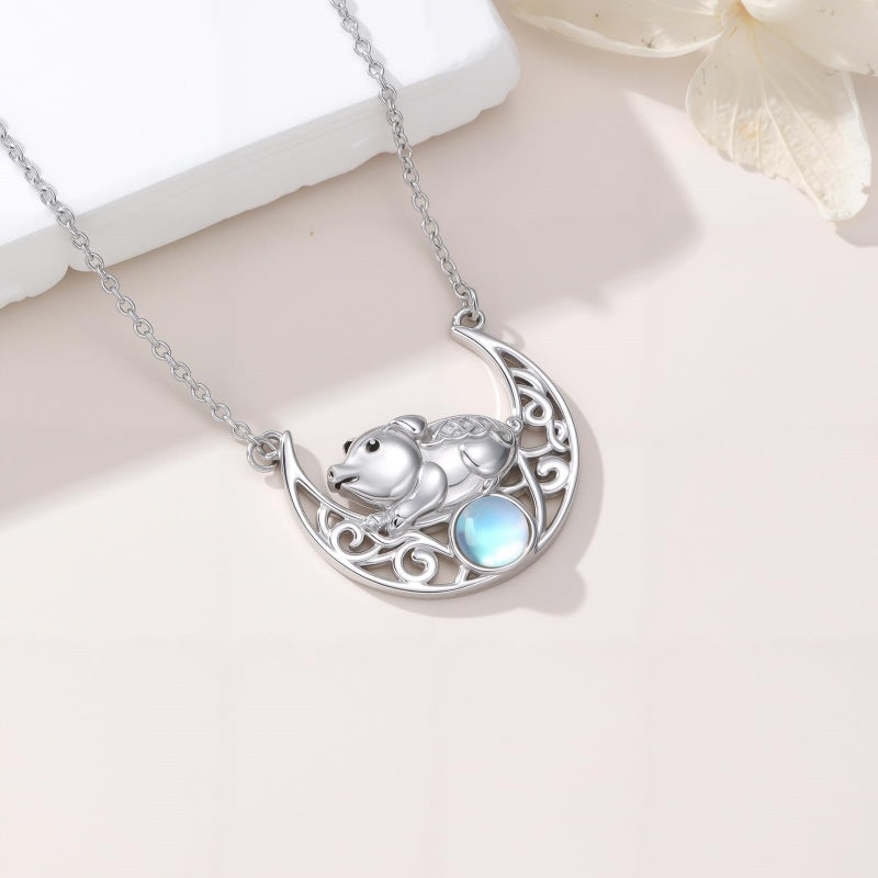 Sterling Silver Moonstone Celtic Knot Raccoon Otter Pig Dolphin Cow Pendant Necklace Birthday Mother's Day Gift