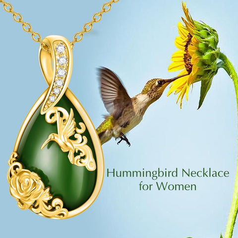 14K Gold Plated Natural Jade Hummingbird Cat Dragonfly Butterfly Bee Pendant Necklace for Women