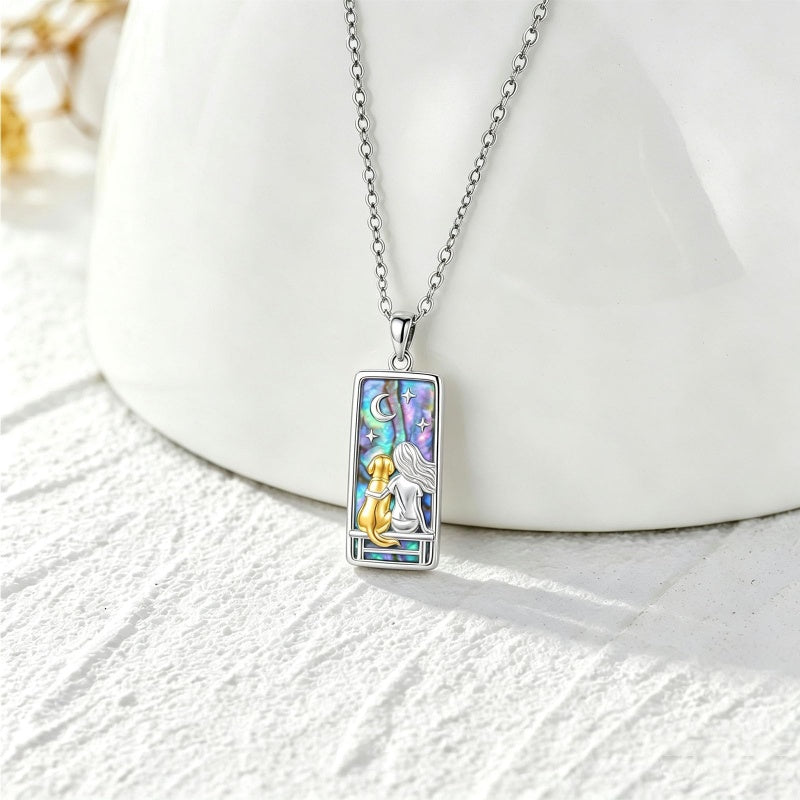 Sterling Silver Abalone Shell Tarot Card Pendant Necklace Gifts for Birthday Halloween Anniversary Valentine’s Day