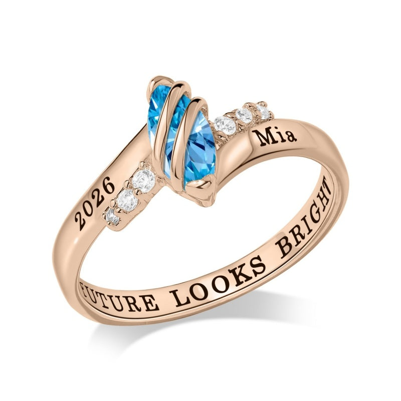 Copper Sterling Silver Personalized Birthstone High School College Class Ring Graduation Memorial Rings Gifts for Her