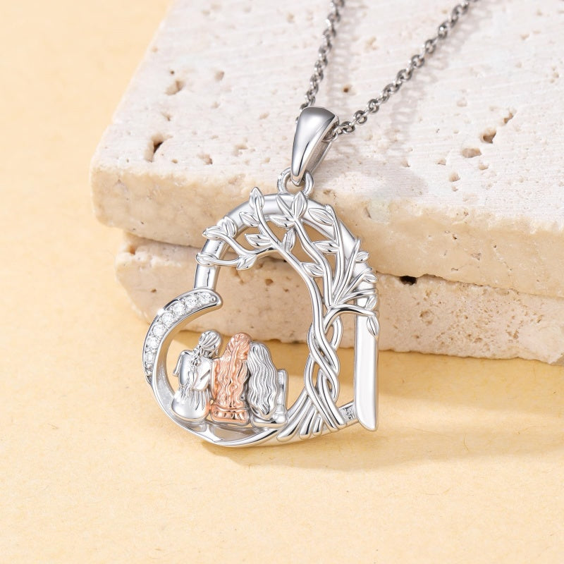 Sterling Silver Tree of Life Father Daughter Sister Pendant Necklace for Women Christmas Gift