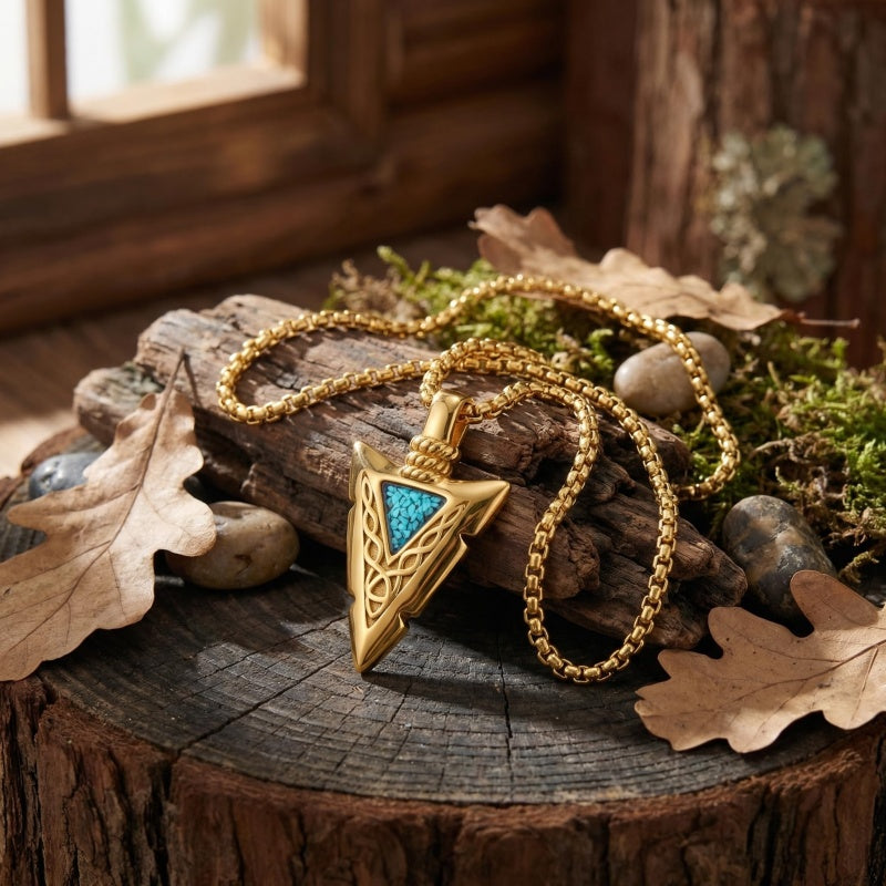 Malachite Turquoise Arrow Pendant Necklace for Men