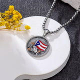 Sterling Silver Frog Flag Puerto Rico Pendant Necklace