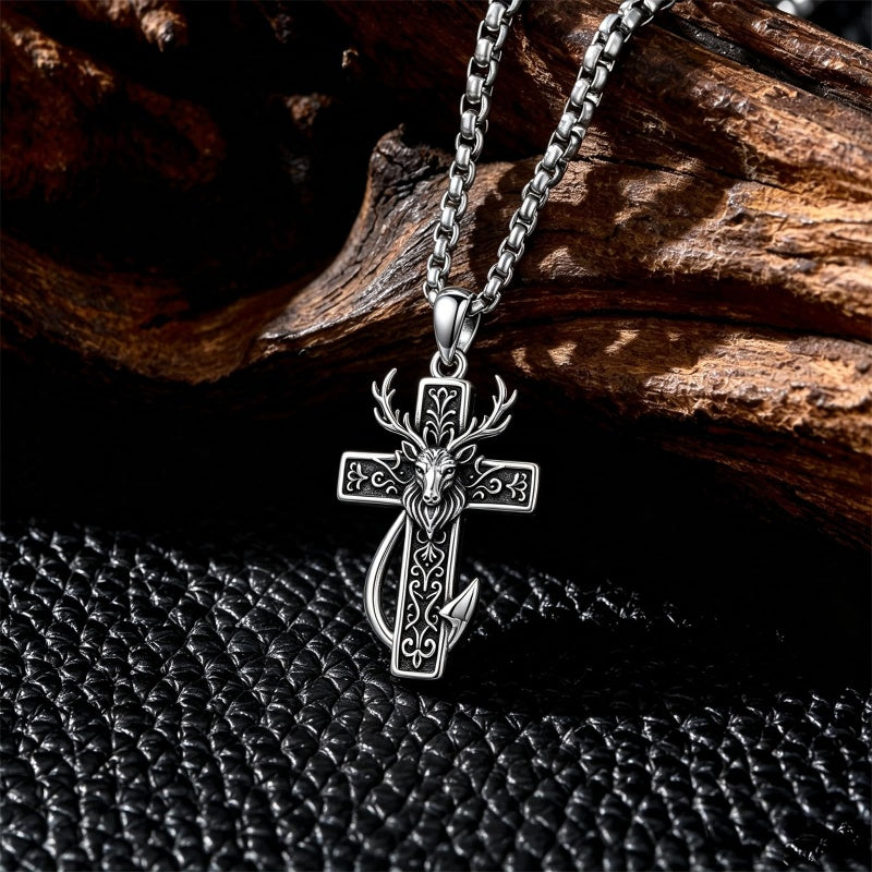 Sterling Silver Praying Hands Angel Sword Wing Cross Pendant Necklace Religious Gifts for Men