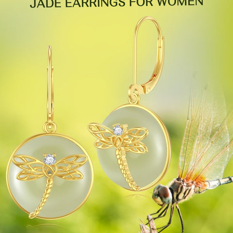 14K Gold Plated Natural Jade  Earrings for Women Good Fortune Jewelry Birthday Mother's Day Gifts