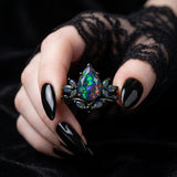 Sterling Silver 10K  14K  18K  Gold Personalized Engraved Black Opal Engagement Wedding Promise Ring for Her