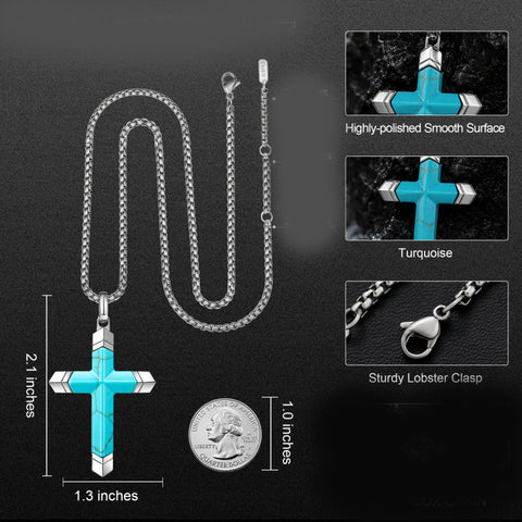 14K Gold Plated Turquoise Lapis Lazuli Cross Necklace for Men with Adjustable Chain