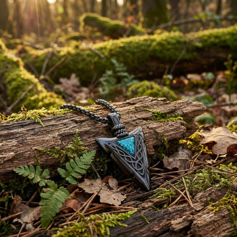 Malachite Turquoise Arrow Pendant Necklace for Men