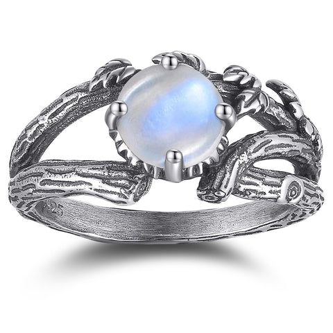 Sterling Silver Moss Agate Moonstone Branch Engagement Wedding Promise Ring  for Her