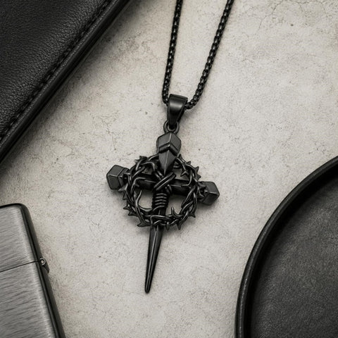 Crown of Thorns Religious Nail Cross Pendant Necklace