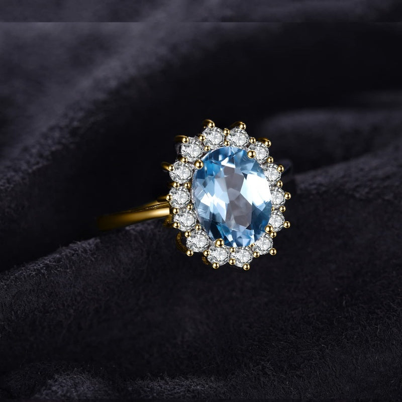 14K Yellow Gold Plated Birthstone Halo Engagement Rings for Women