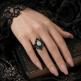 Sterling Silver 10K 14K 18K Gold Moissanite Gothic Black  Engagement Wedding Ring  for Women Halloween Gift