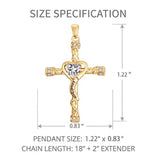 14K Gold Plated Heart Cut Cubic Zirconia Cross  Pendant Necklace For Women Religious Faith Jewelry