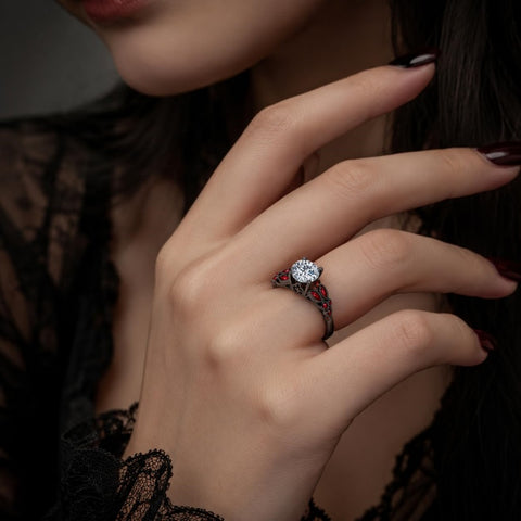 Sterling Silver 10K 14K 18K Gold Custom Engraved Moissanite Engagement Wedding Ring Halloween Gift