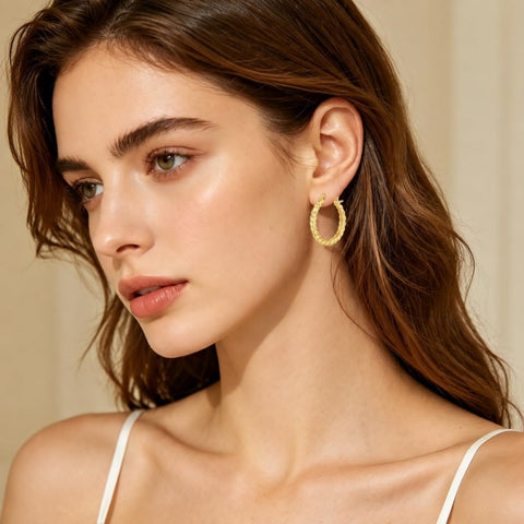 14K Gold Plated Cubic Zircon Hoop Earrings for Women