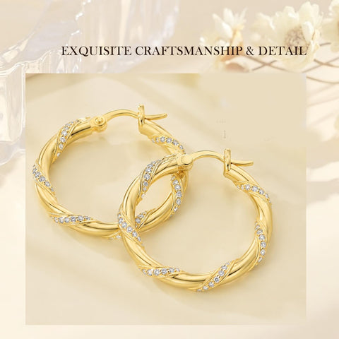 14K Gold Plated Cubic Zircon Hoop Earrings for Women