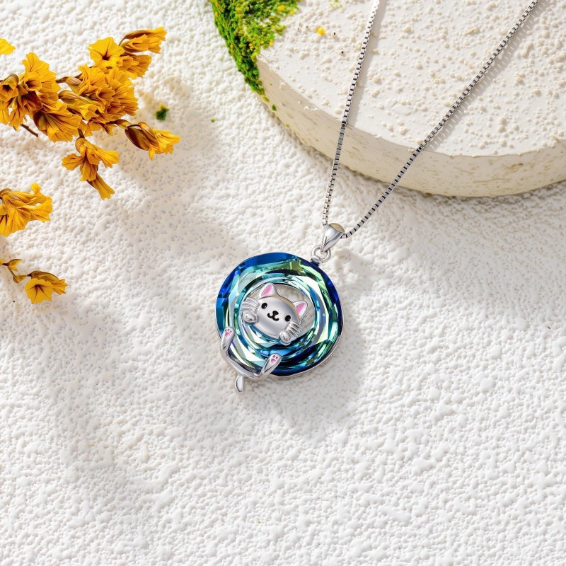 Sterling Silver Blue Crystal  Tree of Life Raccoon Bunny Cat Corgi  Pendant  Necklace  Anniversary Birthday Gifts