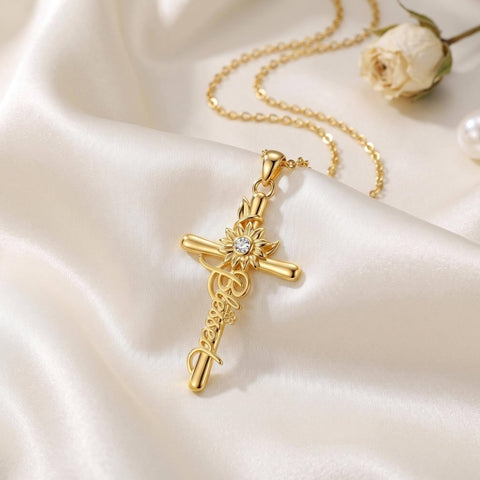14K Gold Plated Faith Cross Pendant Necklace Religious Gifts for Women