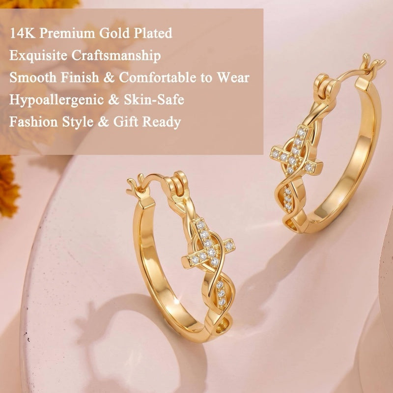 14K Gold Plated Cross Hoop Earrings  for Women Birthday Mothers Day Christmas Jewelry Gift