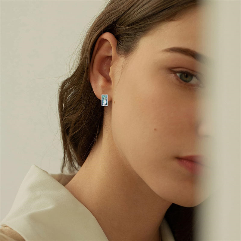 Sterling Silver Abalone Shell Mountain Cat Dog Fox Dragonfly Hummingbird Earring