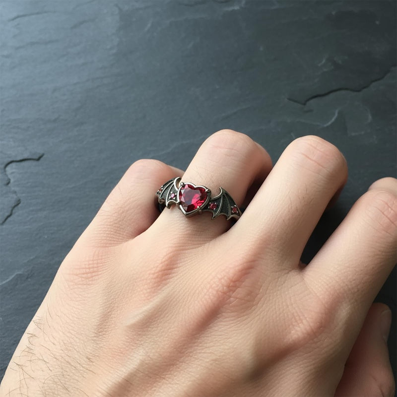Sterling Silver 10K 14K 18K Gold 2-5CT Heart  Birthstone  Gothic Skeleton Halloween Skull Bat Ring