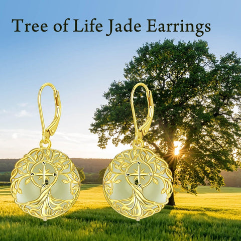 14K Gold Plated Natural Jade  Earrings for Women Good Fortune Jewelry Birthday Mother's Day Gifts