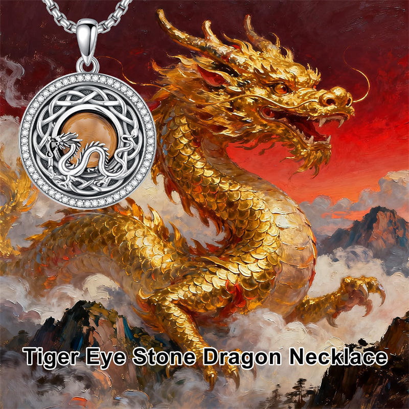 Sterling Silver Tiger Eye Eagle Lion Pendant Necklace for Men