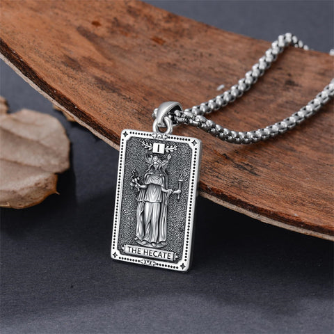 Sterling Silver Tarot Card Hecate Athena Artemis Lilith Medusa Goddess Pendant Necklace