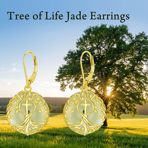 14K Gold Plated Natural Jade  Earrings for Women Good Fortune Jewelry Birthday Mother's Day Gifts