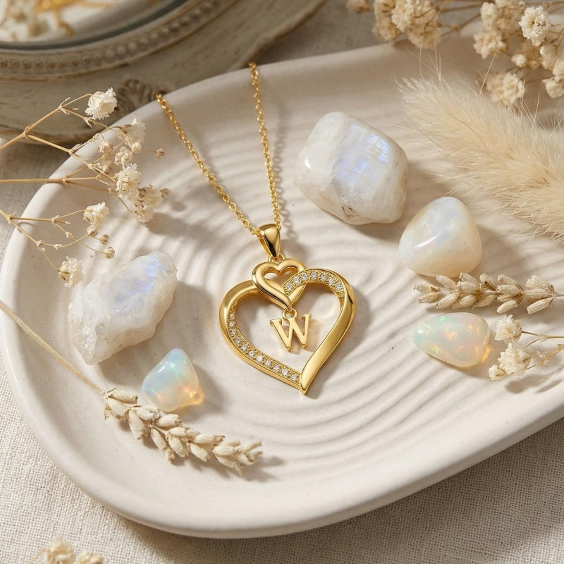 Heart Initial A-Z Pendant Necklace for 14K Gold Plated Women Initials Jewelry Gifts
