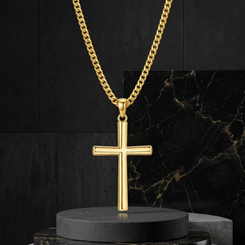 Cross Pendant Necklace for Men 14K Gold Plated Minimalist Christian Jewelry Religious Gift