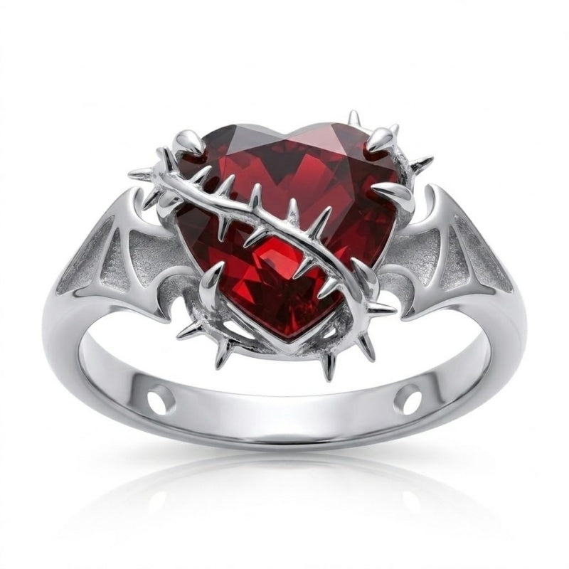 Sterling Silver Personalized Birthstone Punk Skull Bat Snake Ring Goth Jewelry for Halloween Birthday