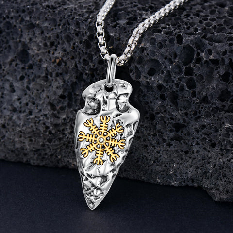 Sterling Silver Arrowhead Bear Claw Viking Compass Pendant Necklace