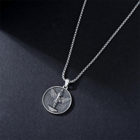 Sterling Silver Crown of Thorns Jesus St Benedict St Michael Pendant Necklace