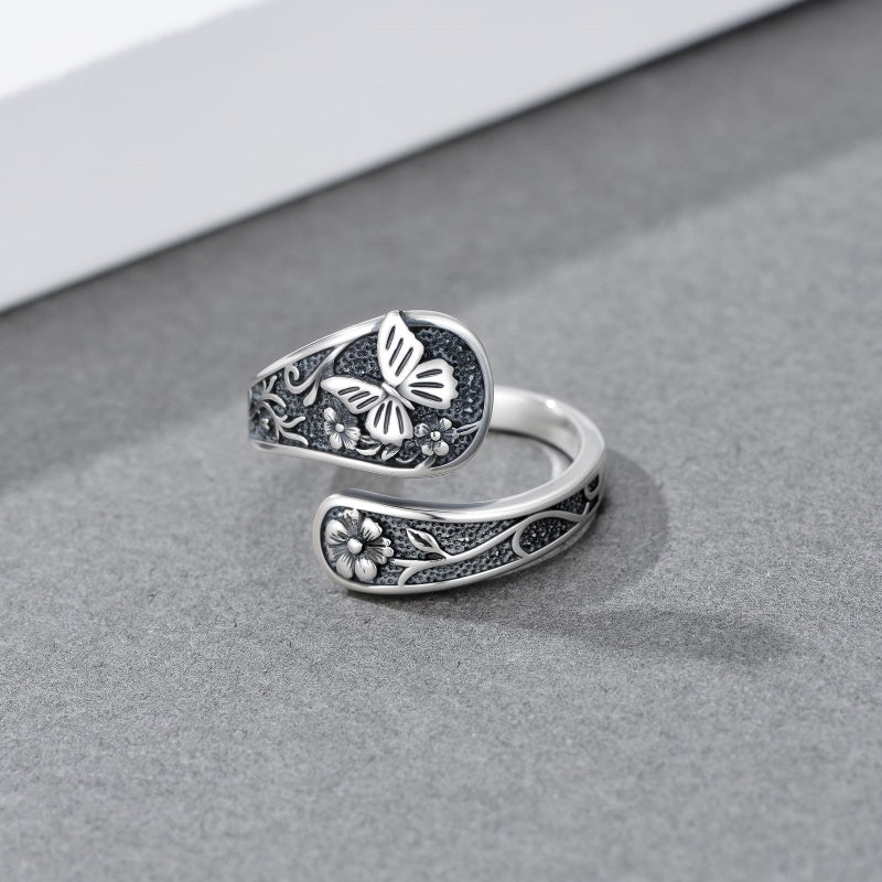 Sterling Silver Turquoise Hummingbird Butterfly Sunflower Adjustable Spoon Ring