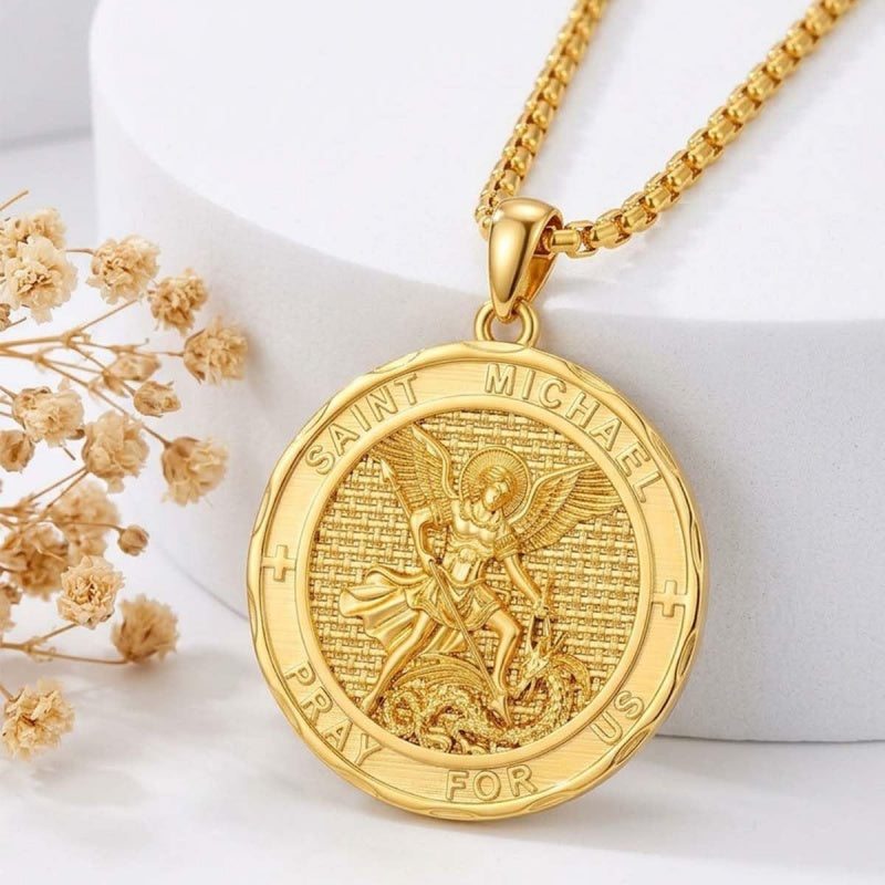 Christian Religious Medal Amulet 14K Gold Plated Pendant  Necklace