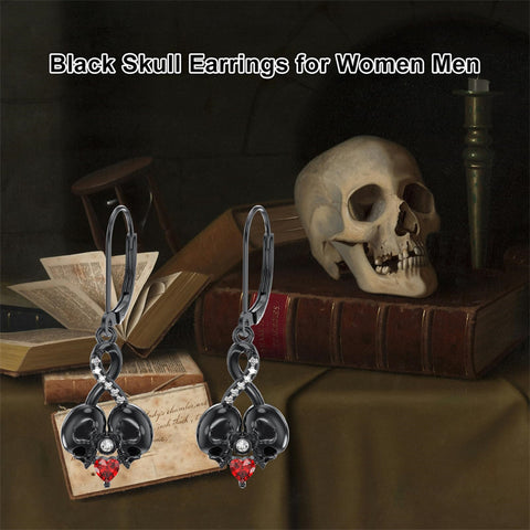 Sterling Silver Cubic Zircon Skull Leverback Earrings