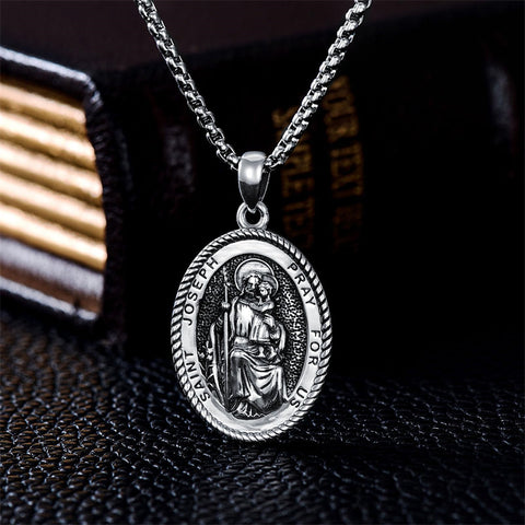 Sterling Silver Saint Joseph St Michael Saint Peter Saint Christopher Religious Pendant Necklace