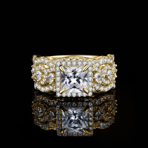 14K Gold Plated  1.5CT  Princess Cubic Zirconia Infinity Twist Engagement Rings  Anniversary Wedding Band Bridal Sets